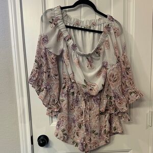 Blush Floral Romper with Ruffle Sleeves